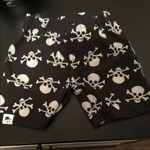 Skull Print Kids Swim Trunks - Black